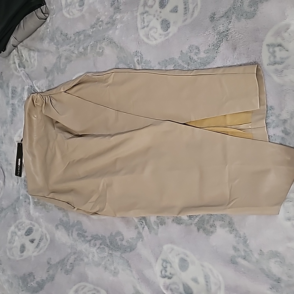 New tan faux leather midi skirt